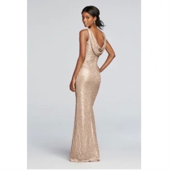 David’s Bridal Long Sequin Tank Dress with Cowl Back Gold Size S - Picture 2 of 2